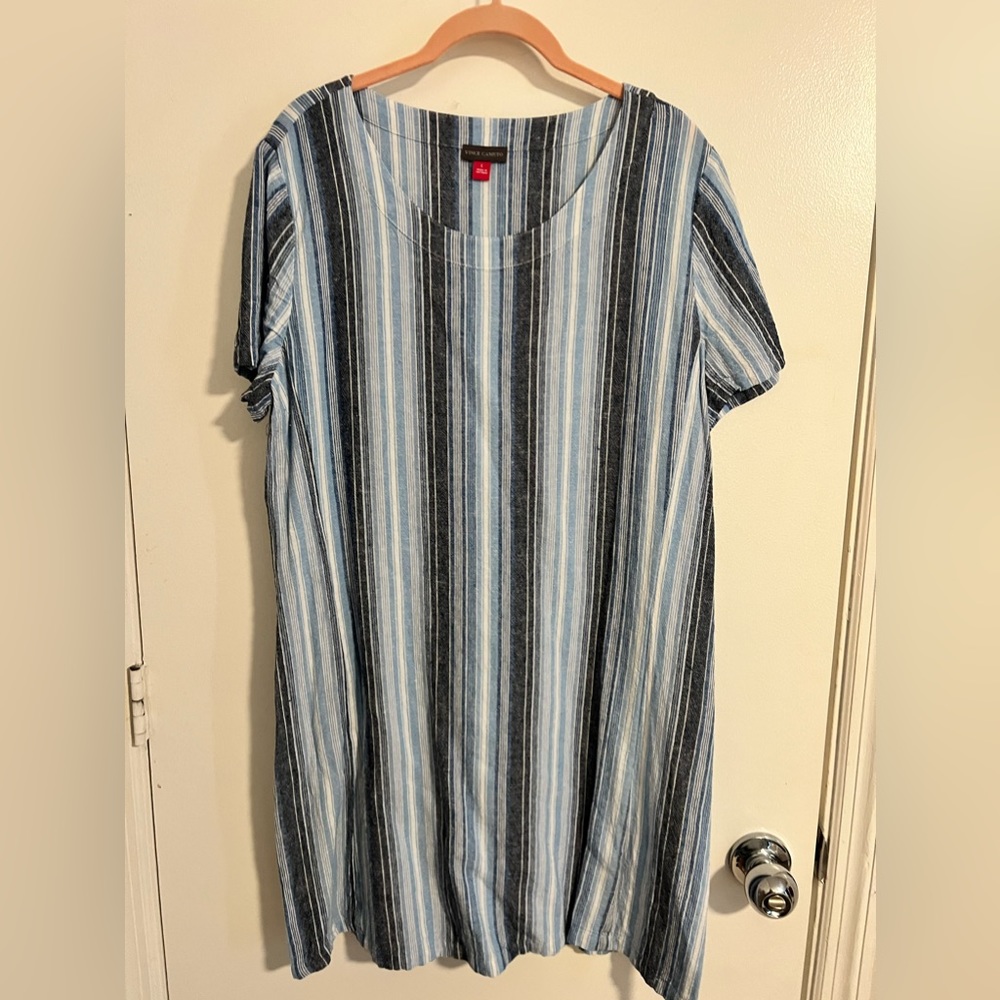 Vince Camuto blue striped linen dress, large